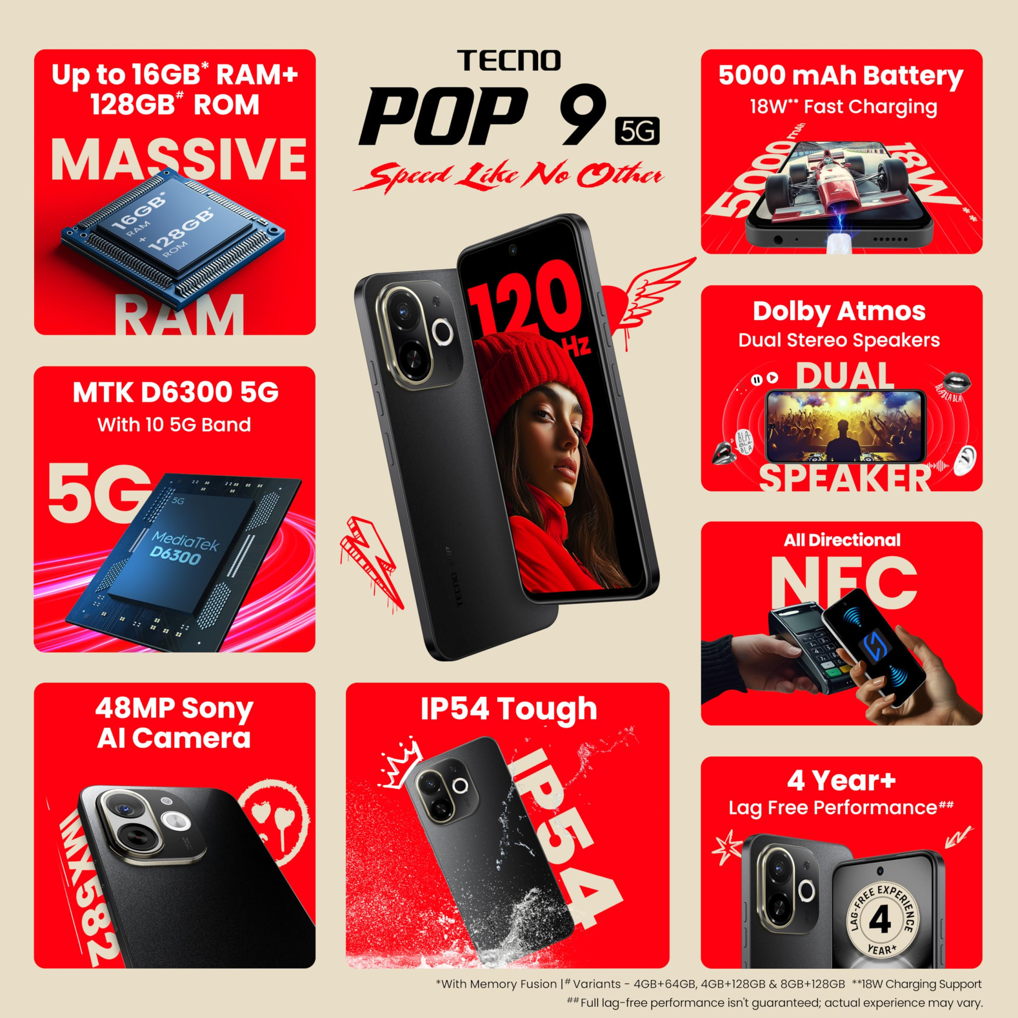 Tecno POP 9 5G Midnight Shadow 4GB64GB  Advanced AI Features  108MP Ultra Clear AI Camera  D6300 Powerful Processor  5 Year Lag Free Fluency  5000 mAh Battery  in Built Infrared and NFC