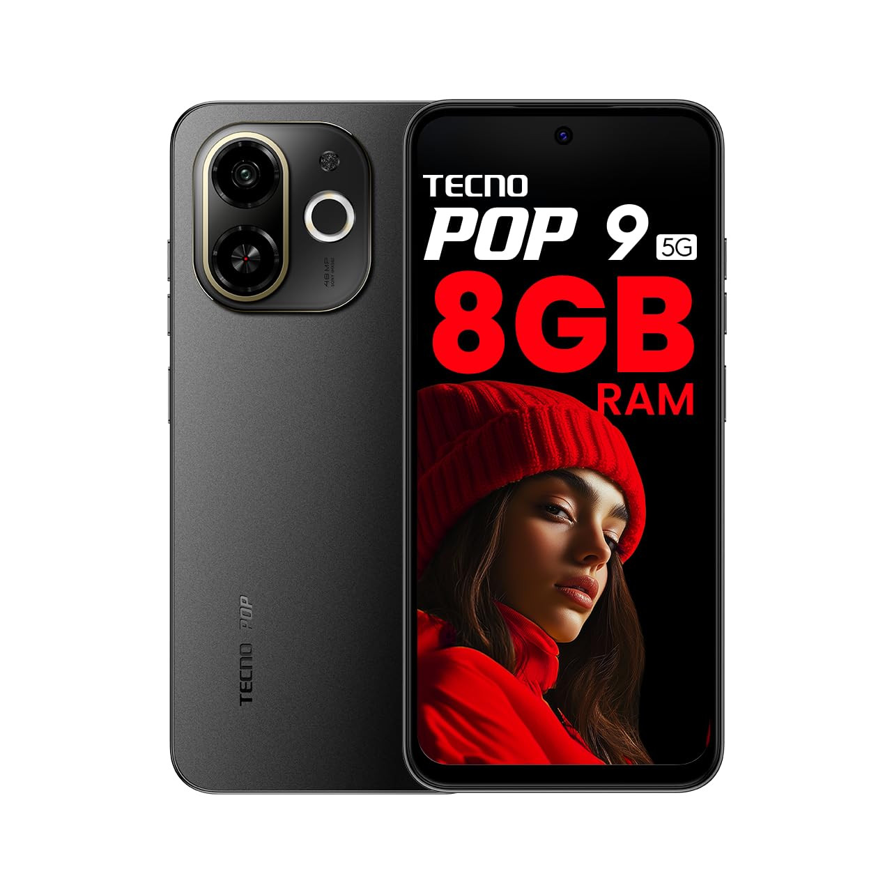 Tecno POP 9 5G Midnight Shadow 8GB128GB  D6300 5G Processor  48MP Sony AI Camera  4 Year Lag Free Fluency 5000 mAh Battery Dual Speaker  Without Charger