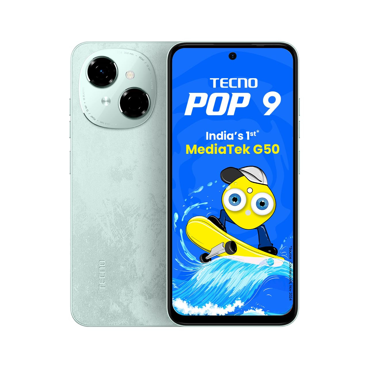 Tecno POP 9 Magic Skin Green 3GB64GB Indias 1st Mediatek G50  IP54 Rated  IR Remote  Dual Speaker with DTS  36 Month Lag Free Fluency  15W Fast Charging Support  5000 mAh Battery