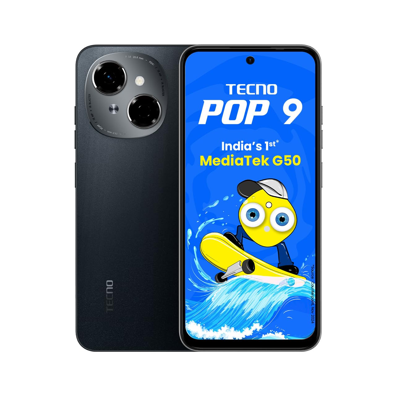 Tecno POP 9 Startrail Black 3GB64GB Indias 1st Mediatek G50  IP54 Rated  IR Remote  Dual Speaker with DTS  36 Month Lag Free Fluency  15W Fast Charging Support  5000 mAh Battery