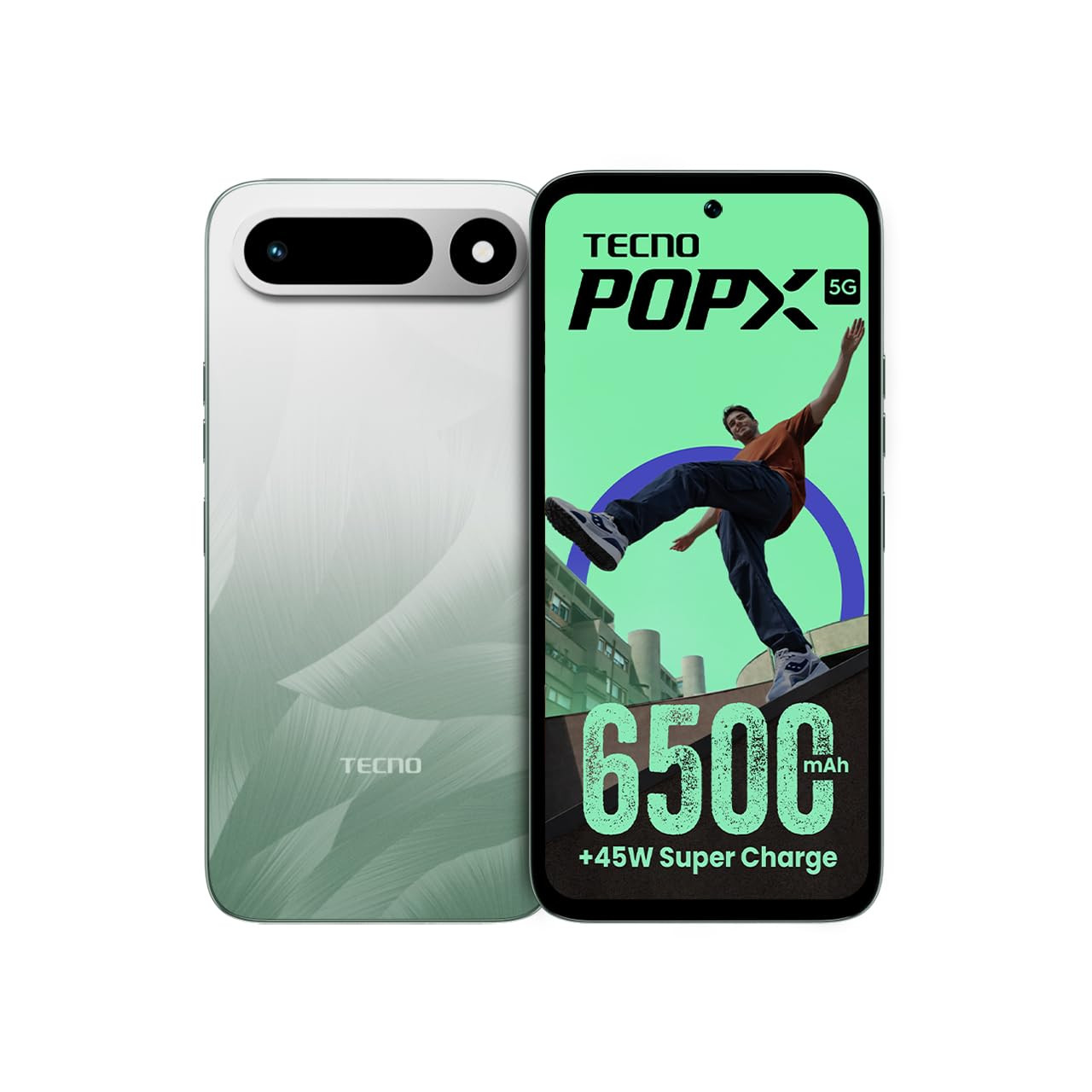Tecno POP X 5G Ripple Green 4GB128GB 6500mAh45W Fast Charger IP64 Pro MIL-STD 810H Protection Upto 18GB RAM Fastest 8X Network Speed with URSP 120Hz Smooth Display 50MP Camera