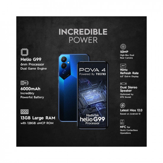 TECNO POVA 4 (Cryolite Blue,8GB RAM,128GB Storage)| Helio G99 Processor