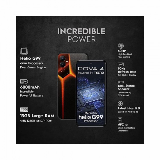 Tecno POVA 4 (Magma Orange,8GB RAM,128GB Storage)