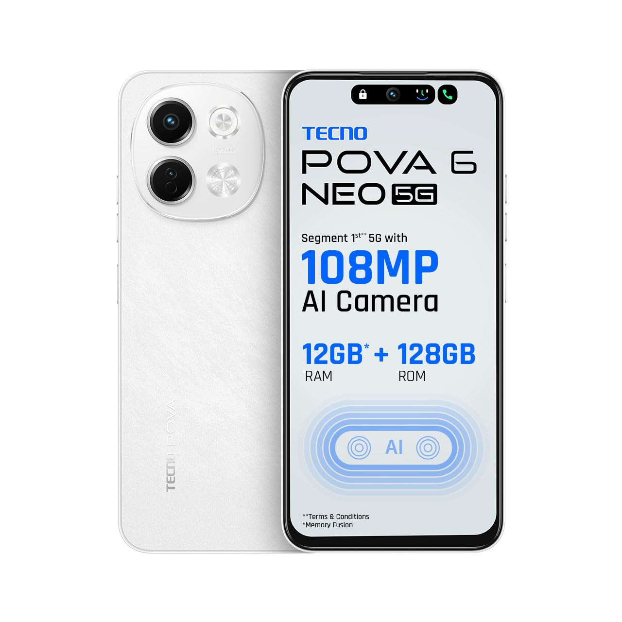 Tecno POVA 6 NEO 5G Aurora Cloud 6GB128GB  Advanced AI Features  108MP Ultra Clear AI Camera  D6300 Powerful Processor  5 Year Lag Free Fluency  5000 mAh Battery  in Built Infrared and NFC