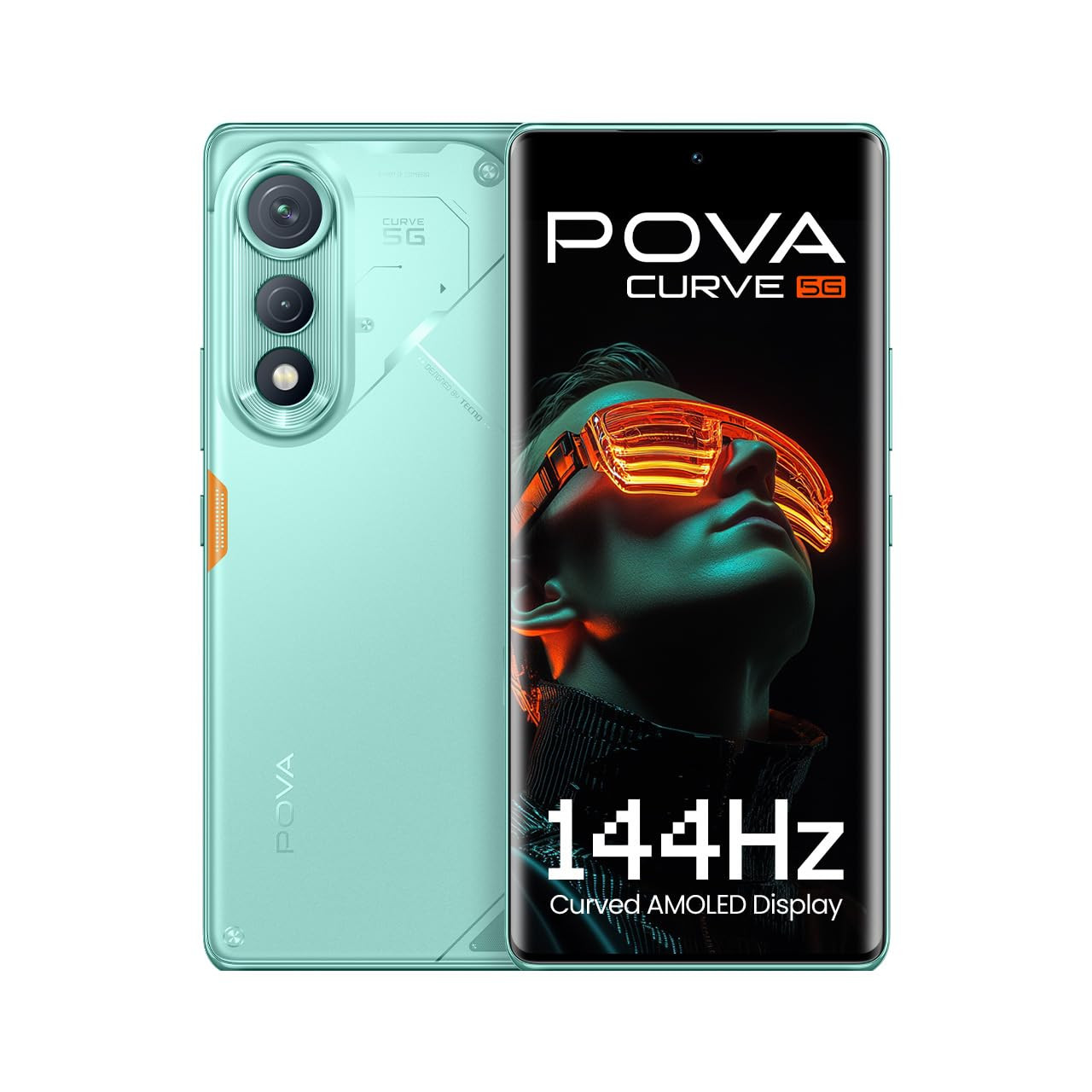 TECNO POVA Curve 5G Neon Cyan 8GB128GB  144Hz Curve AMOLED  Slimmest 745mm Curve with 5500mAh Battery  Segments 1st AI with Indian Languages Best AI Call Assistant  64MP IMX682 Rear Camera
