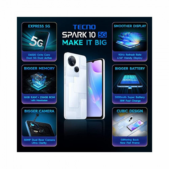 Tecno Spark 10 5G (Meta White, 8GB RAM,256GB Storage)