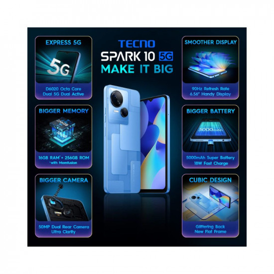 Tecno Spark 10 5G (Meta Blue, 8GB RAM,256GB Storage)