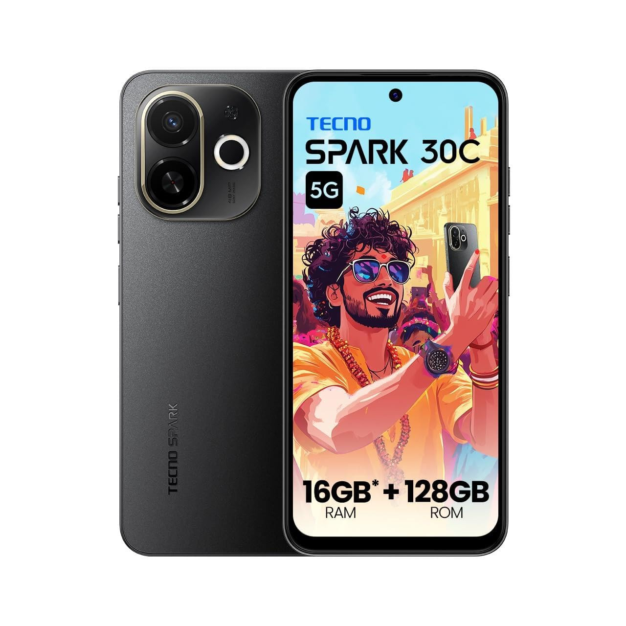 Tecno Spark 30C 5G Midnight Shadow 4GB64GB  D6300 5G Processor  5000 mAh Battery  NFC IR Remote  Dolby Atmos