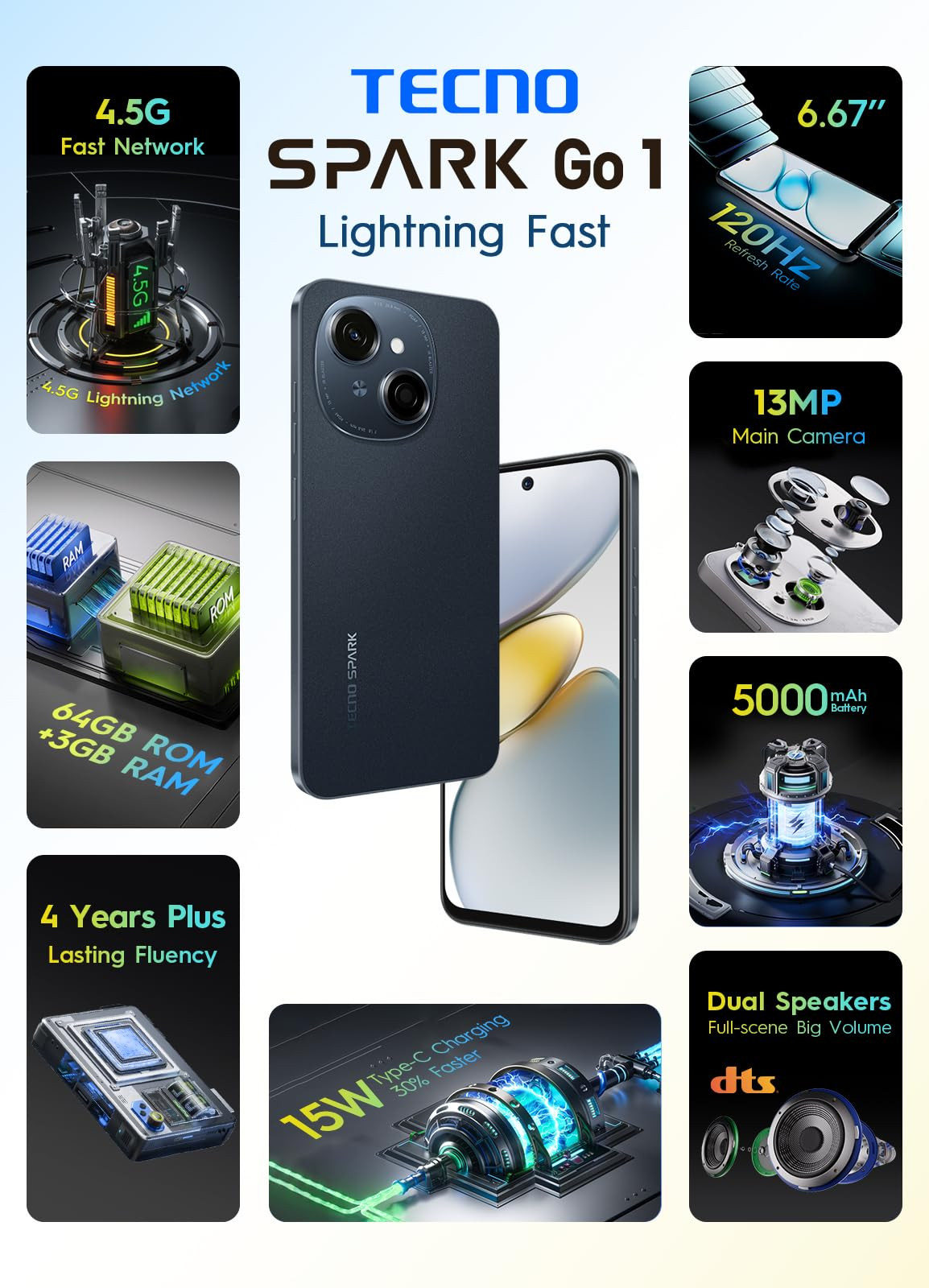 Tecno Spark GO 1 Startrail Black 3GB64GB 4 Years Lag Free Fluency  667 120Hz Smooth Display  6GB Bigger RAM  in-Built Infrared Remote  Dual Speakers with DTS  AI Call Noise Reduction