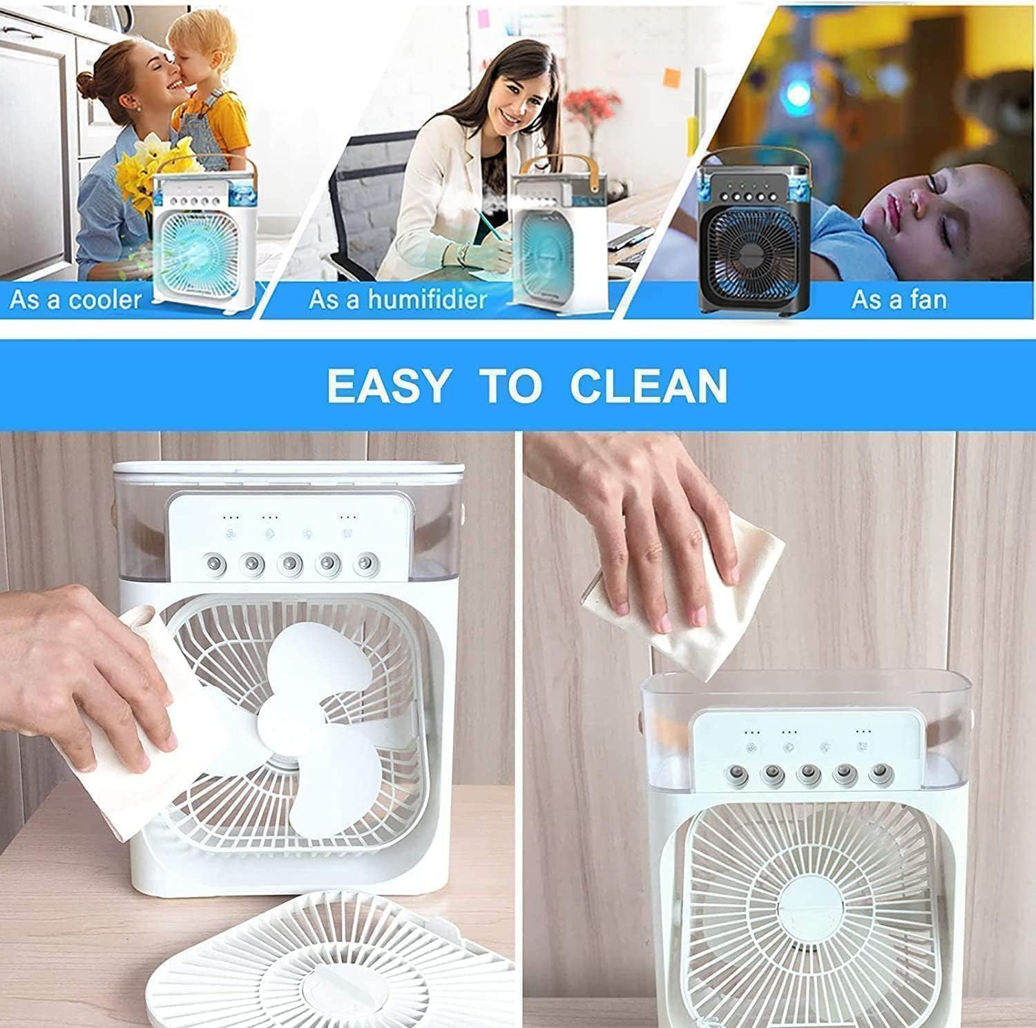 TEKCOOL Mini Cooler for Room Cooling AC Portable Mini Fan Artic Cooler with 7 Colors LED Light 123 H Timer 3 Wind Speeds and 3 Spray Modes for OfficeHomeDormTravel-