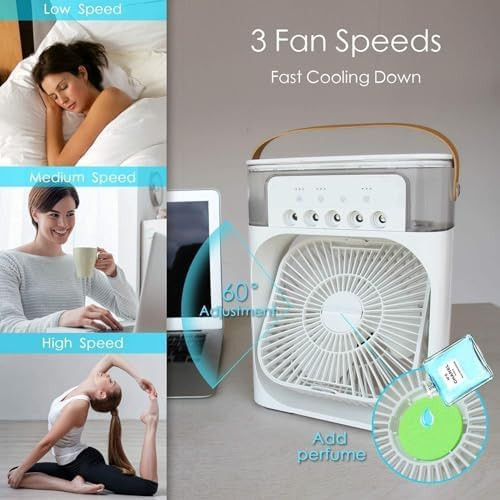 TEKCOOL Mini Cooler for Room Cooling AC Portable Mini Fan Artic Cooler with 7 Colors LED Light 123 H Timer 3 Wind Speeds and 3 Spray Modes for OfficeHomeDormTravel-
