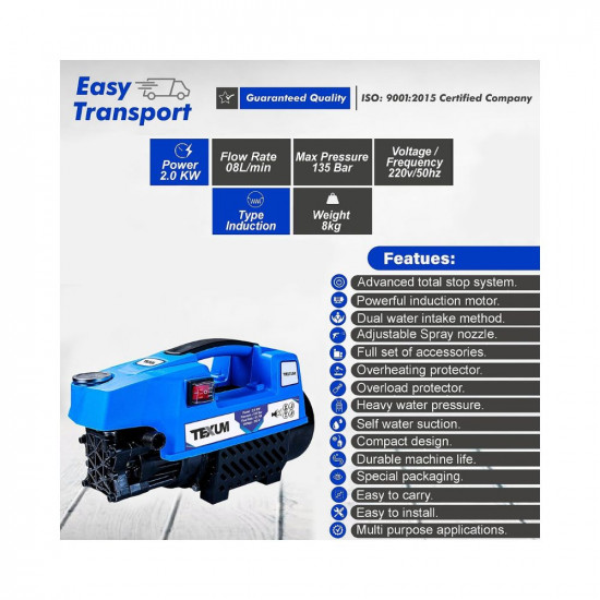 Texum TX-25D Portable high Pressure Car Washer Machine for Washing car, Bike, Vehicle, 135 Bar Max Pressure and 2000 watt Motor Power. (Updated Model)