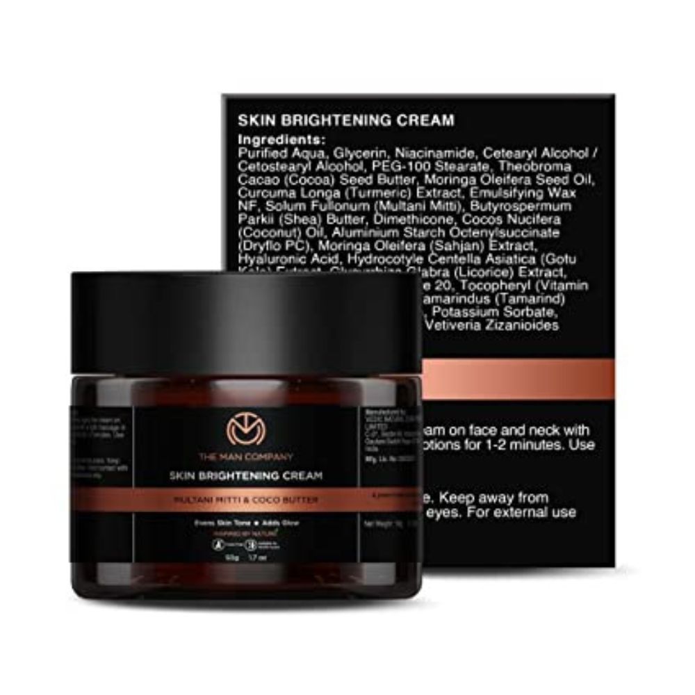The Man Company Skin Brightening Cream with Multani Mitti, Coco Butter, Hyaluronic Acid | Best Face cream for Glowing Skin | 50 gm