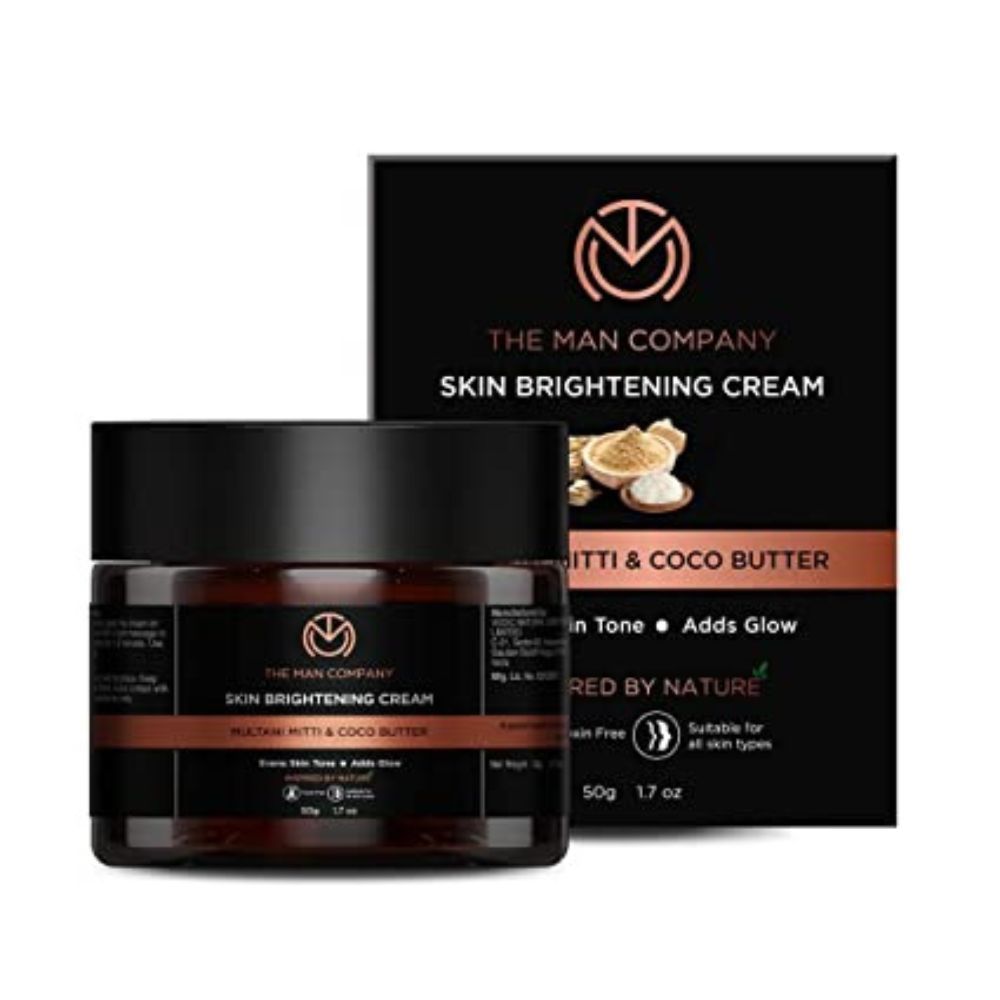 The Man Company Skin Brightening Cream with Multani Mitti, Coco Butter, Hyaluronic Acid | Best Face cream for Glowing Skin | 50 gm