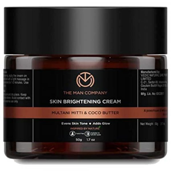 The Man Company Skin Brightening Cream with Multani Mitti, Coco Butter, Hyaluronic Acid | Best Face cream for Glowing Skin | 50 gm