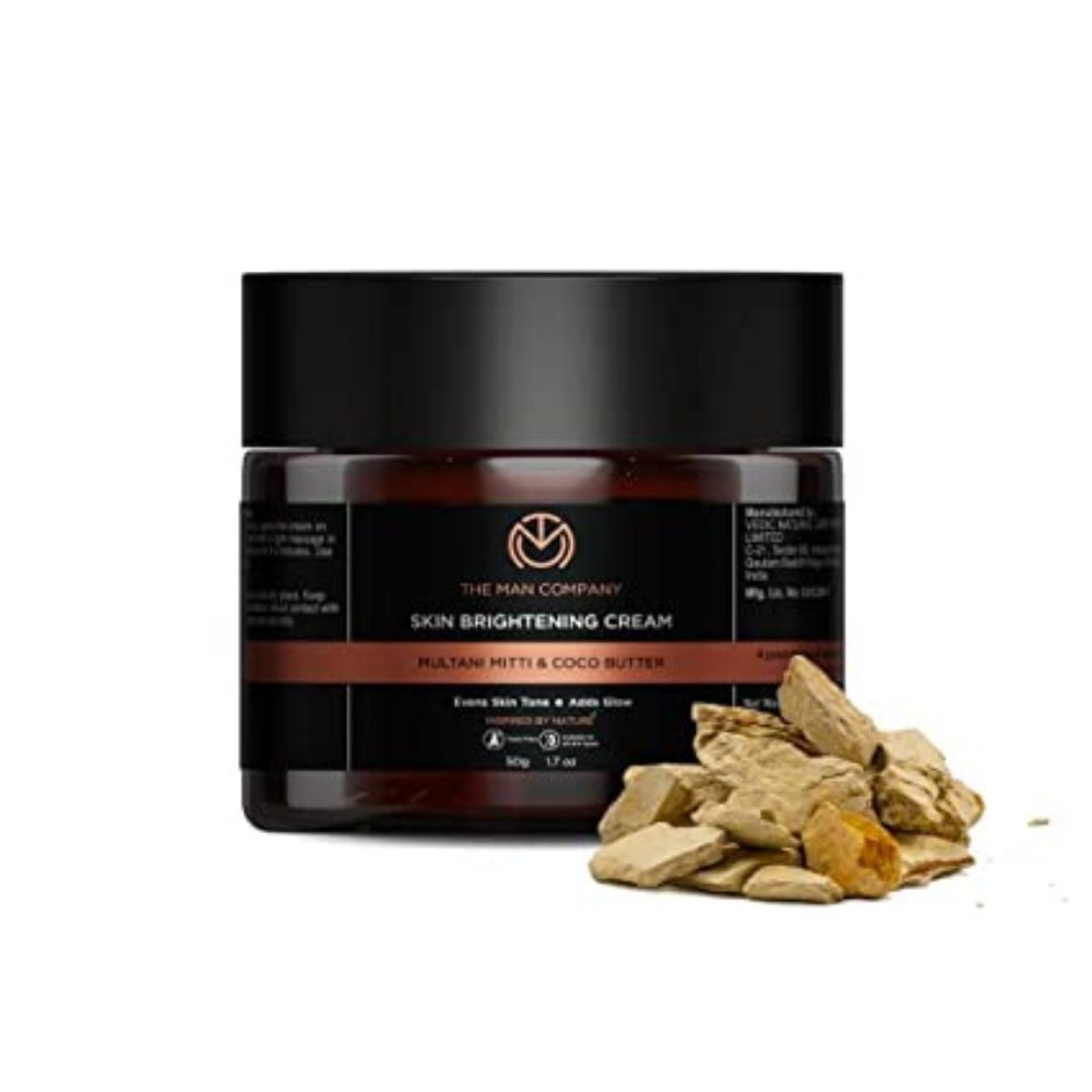The Man Company Skin Brightening Cream with Multani Mitti, Coco Butter, Hyaluronic Acid | Best Face cream for Glowing Skin | 50 gm
