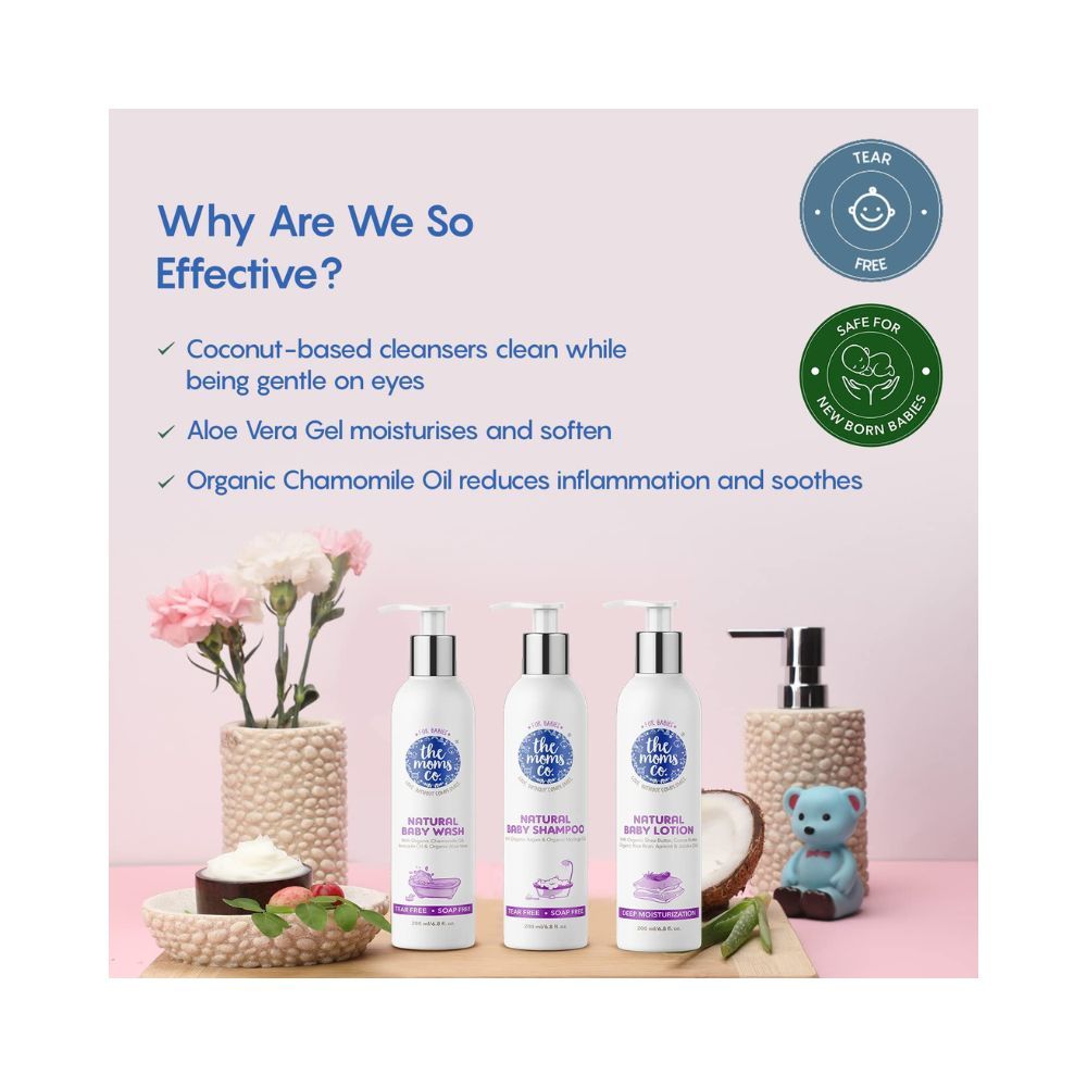 The Moms Co. Baby Skin & Hair Care Bundle for Complete Care|With Shampoo (200 ml), Tear-free & Soap-free