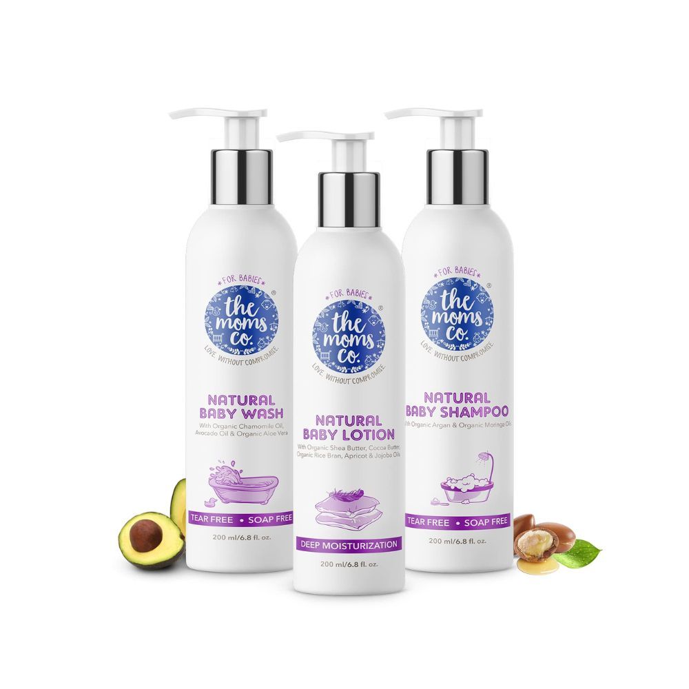 The Moms Co. Baby Skin & Hair Care Bundle for Complete Care|With Shampoo (200 ml), Tear-free & Soap-free