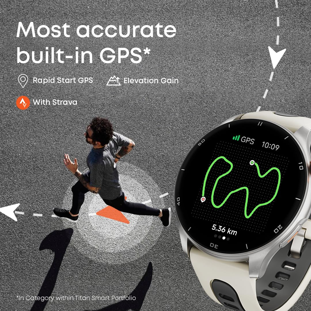 Titan Celestor Smart Watch with 143 AMOLED Display  AOD 60Hz Fluid Display Advanced GPS with Altimeter Barometer  Compass Piezoelectric Crown BT Calling Upto 7 Day Battery 3ATM Black