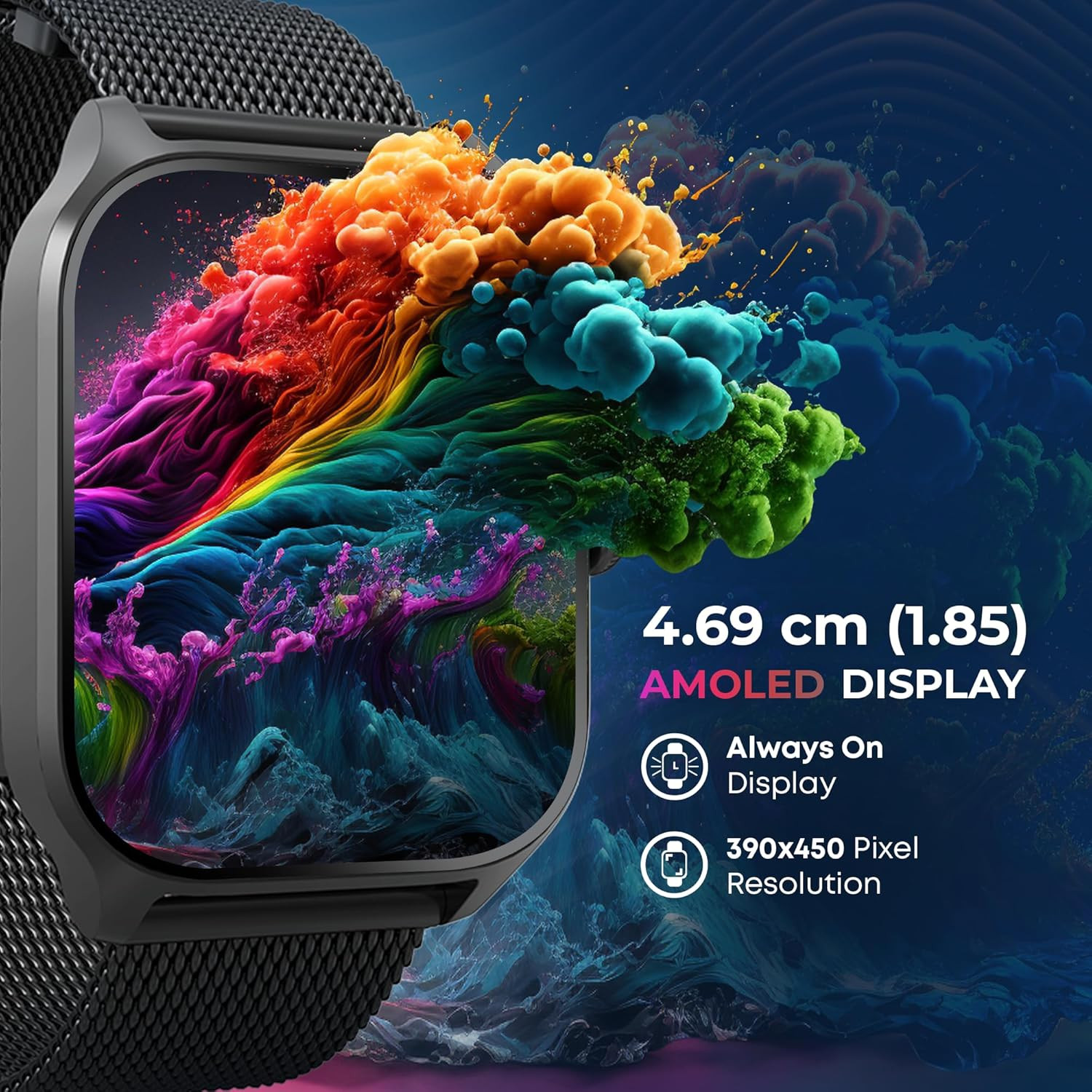 Titan Zeal Premium Fashion Smart Watch 185 AMOLED Display with AOD 390  450 Pixel Resolution Functional Crown SingleSync BT Calling 100 Sports Modes  Smartwatch Faces IP68 Black