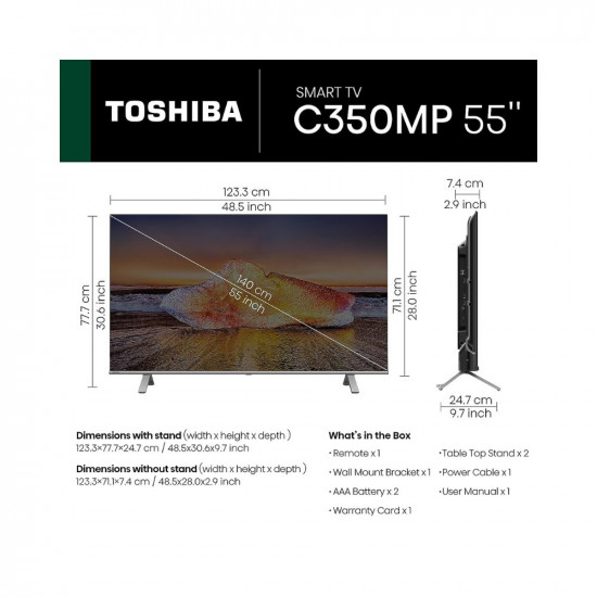 TOSHIBA 139 cm (55 inches) 4K Ultra HD Smart LED Google TV 55C350MP (Silver)