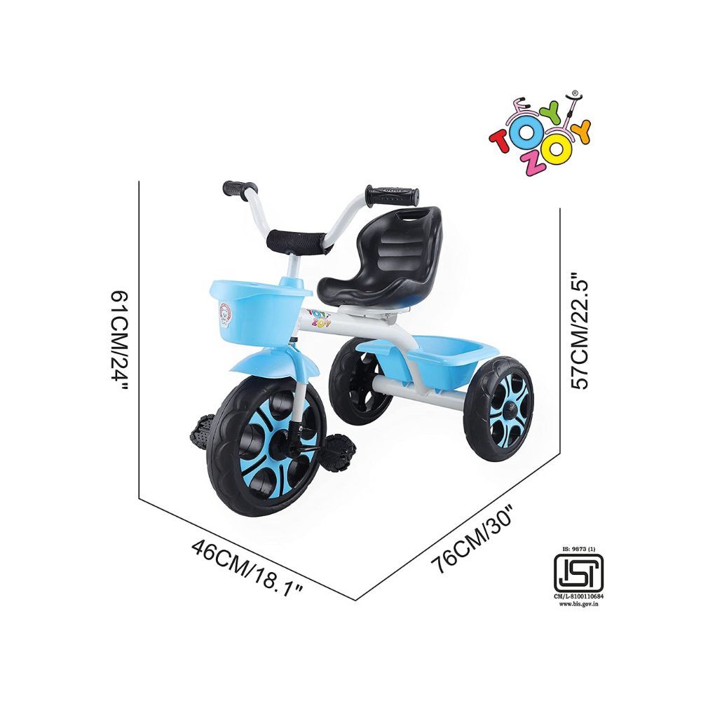 Toyzoy Comfy Lite Kids|Baby Trike|Tricycle with Dual Storage Basket for Kids|Boys|Girls Age Group 2 to 5 Years, TZ-537 (Blue)