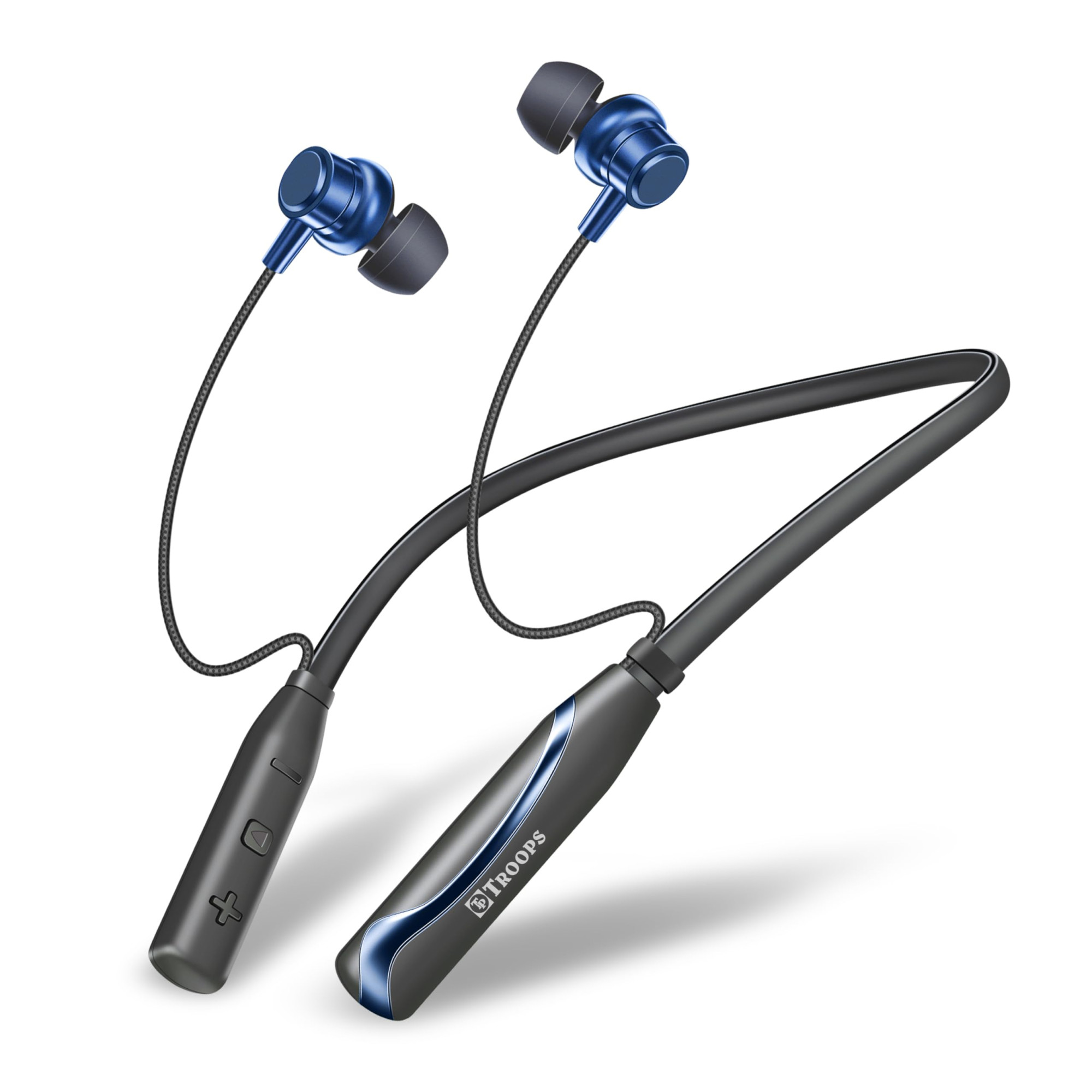 TP TROOPS Neckband Bluetooth Headphones with 55 Hours Playtime with 10mm Drivers Rich Music Experience BT 53v Type C Fast Charging Neckband In Ear Earphones  IPX4 Water Resistant Blue