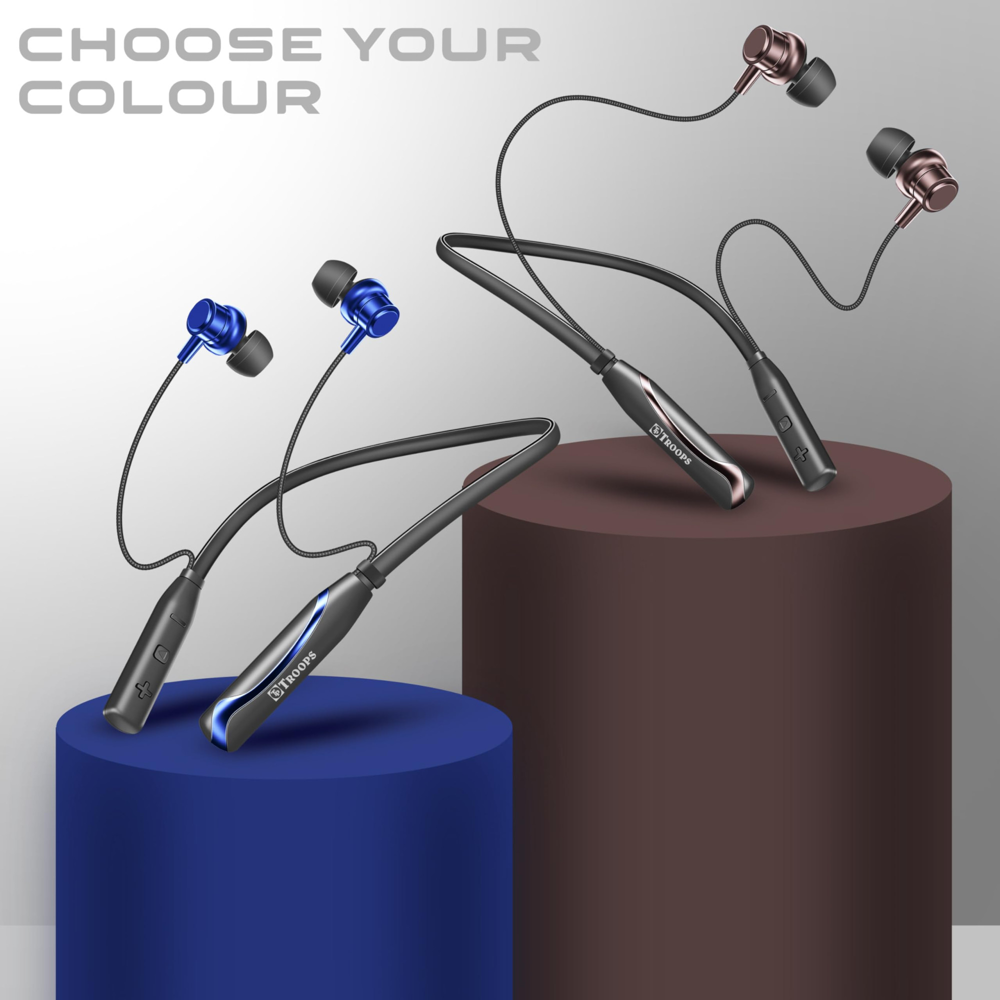 TP TROOPS Neckband Bluetooth Headphones with 55 Hours Playtime with 10mm Drivers Rich Music Experience BT 53v Type C Fast Charging Neckband In Ear Earphones  IPX4 Water Resistant Blue