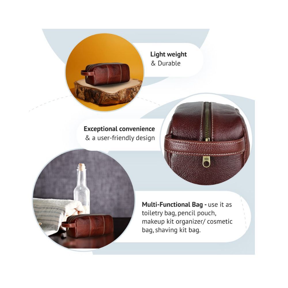 Travalate Genuine Leather Shaving Bag for Men - Leather Dopp Kit