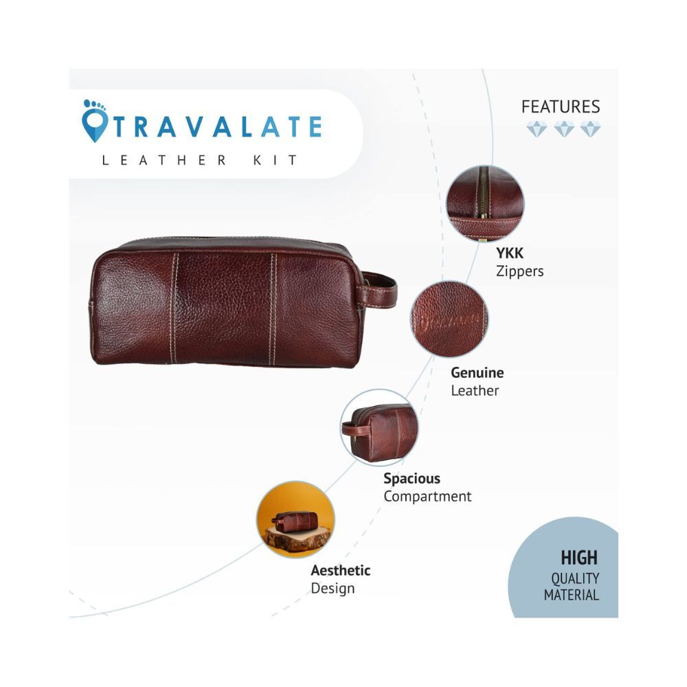 Travalate Genuine Leather Shaving Bag for Men - Leather Dopp Kit