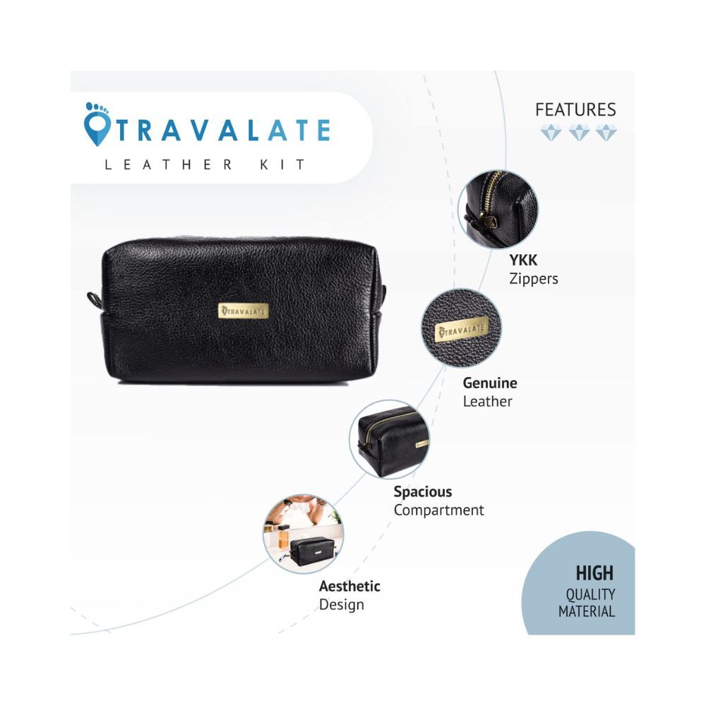 Travalate Genuine Leather Shaving Bag for Men & Women - Leather DOP Kit