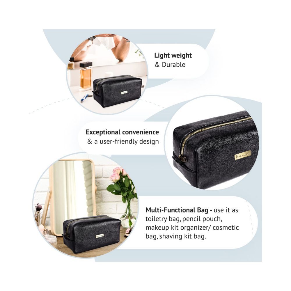 Travalate Genuine Leather Shaving Bag for Men & Women - Leather DOP Kit
