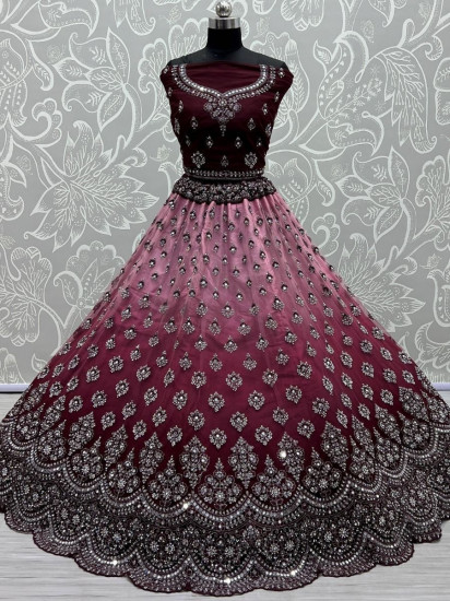 Tremendous Wine Sequined Net Reception Wear Lehenga Choli
Semi Stitched
