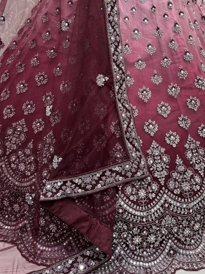 Tremendous Wine Sequined Net Reception Wear Lehenga Choli
Semi Stitched