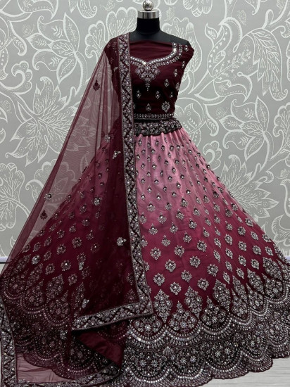 Tremendous Wine Sequined Net Reception Wear Lehenga Choli
Semi Stitched