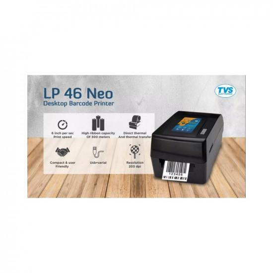 TVS Electronics LP 46 Neo Label and Barcode Printer|Print Speed 6 Inches Per Second|high Ribbon Capacity of 300 Meters|Compact Design|resulution of 203 dpi|high legible Printing