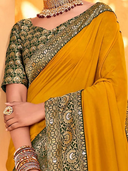 Unbelievable Yellow Haldi Wear Silk Saree With Blouse(Un-Stitched)