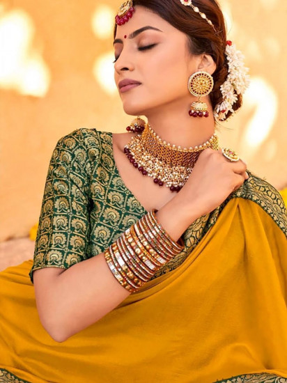 Unbelievable Yellow Haldi Wear Silk Saree With Blouse(Un-Stitched)