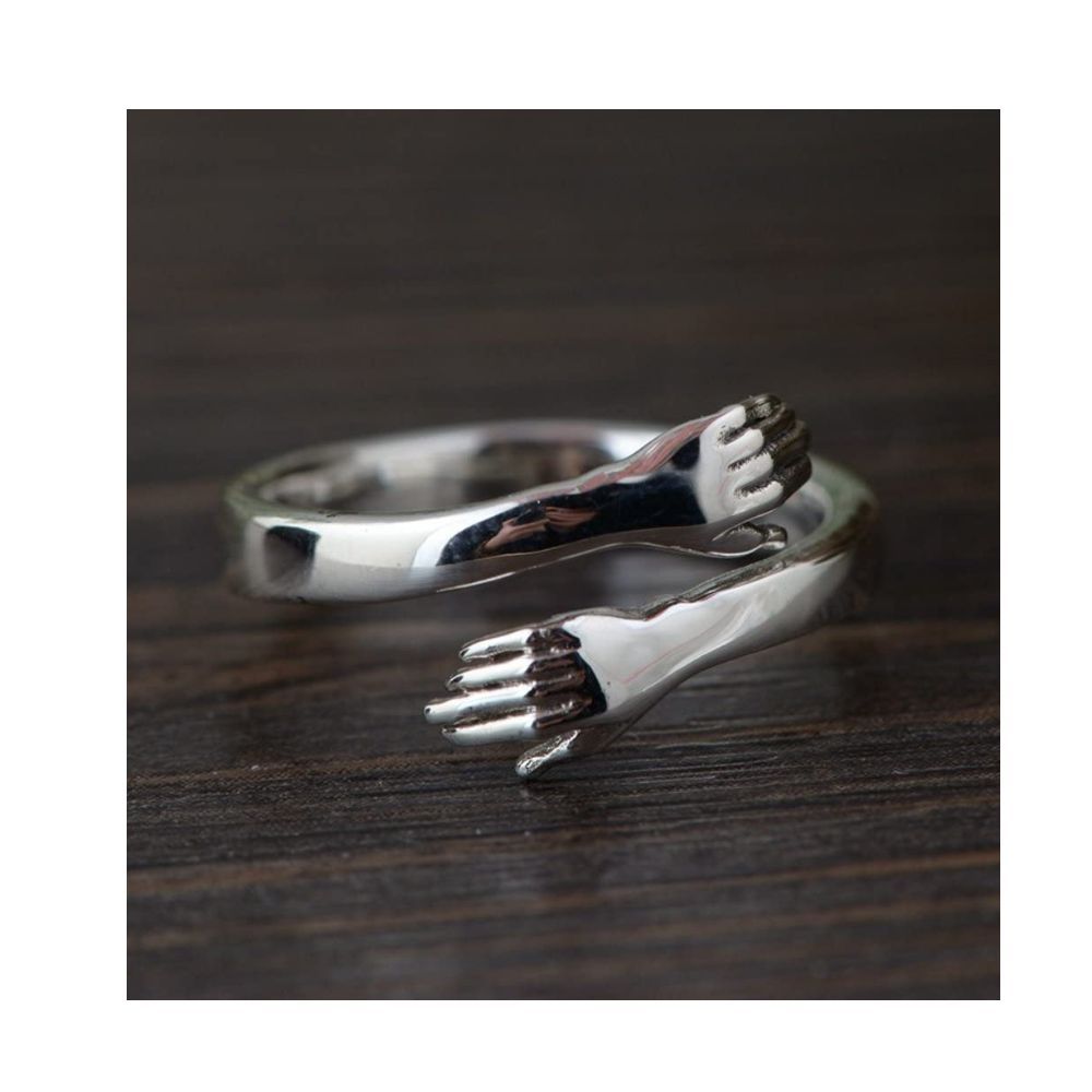 University Trendz Always with You Silver Stainless Steel Hug Ring - Adjustable Band Jewelry Gift for Women, Teen, Girls