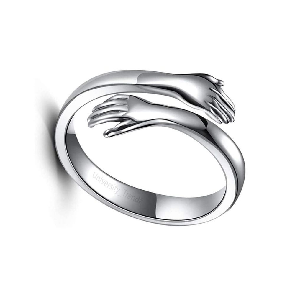 University Trendz Always with You Silver Stainless Steel Hug Ring - Adjustable Band Jewelry Gift for Women, Teen, Girls