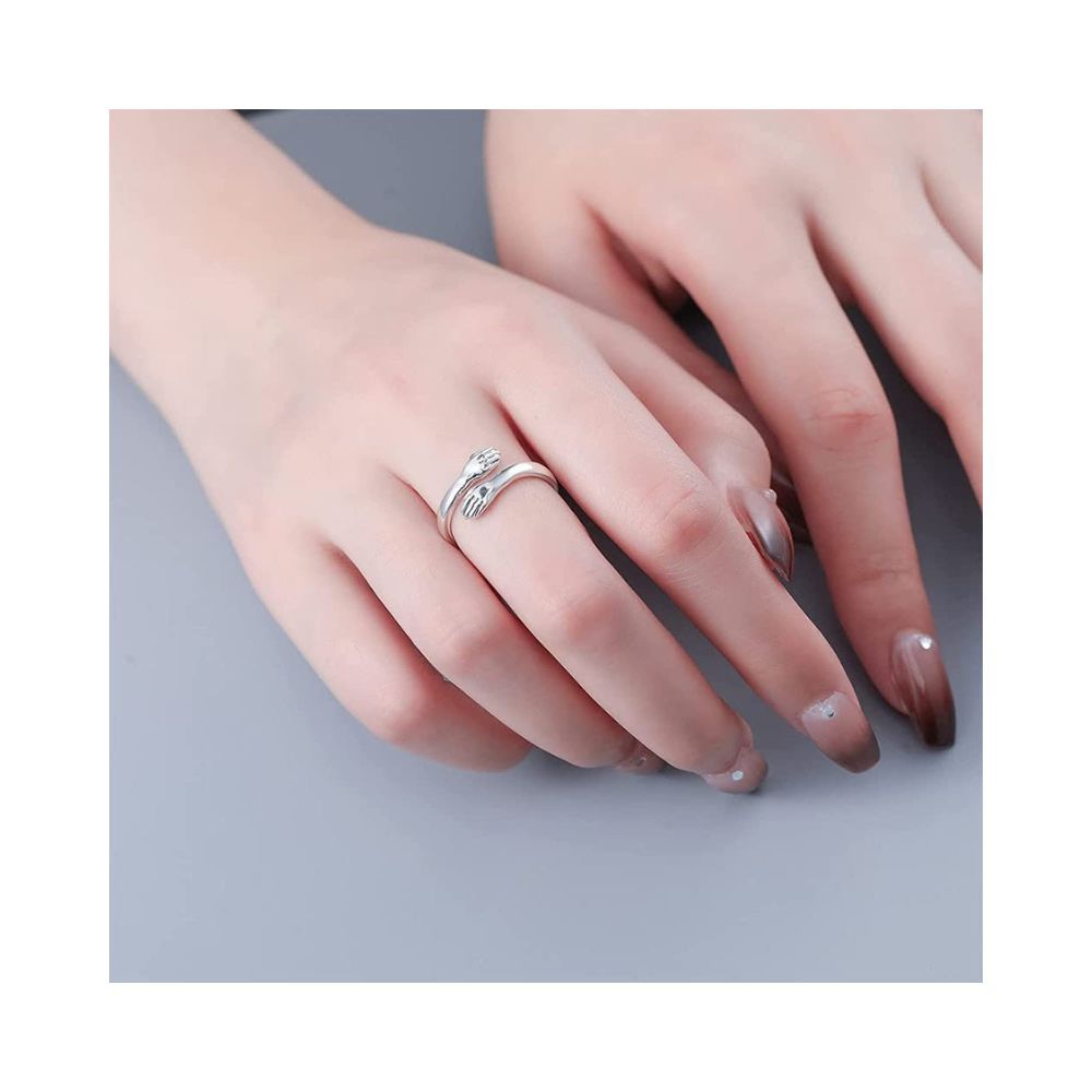 University Trendz Always with You Silver Stainless Steel Hug Ring - Adjustable Band Jewelry Gift for Women, Teen, Girls