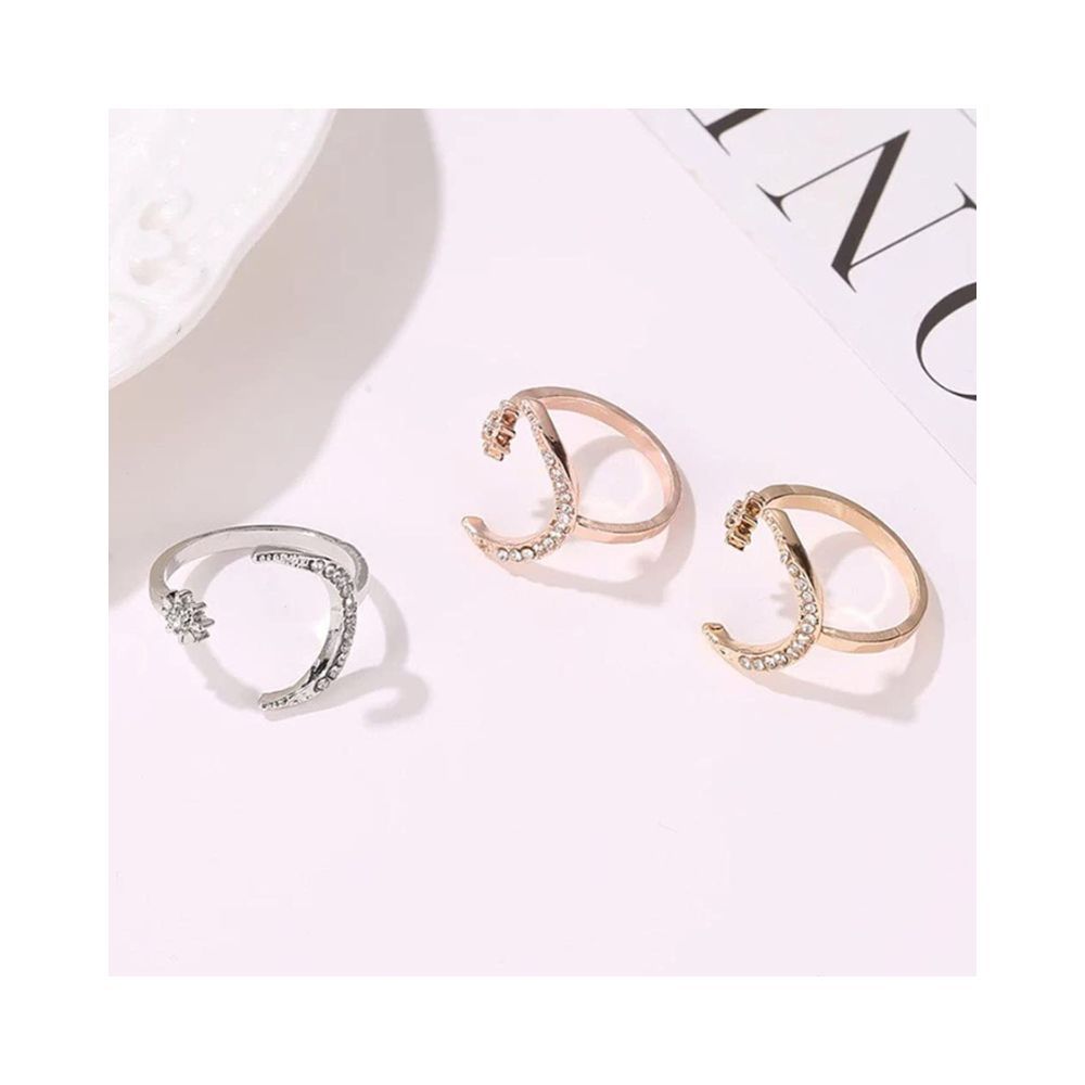 University Trendz Big Moon and Star Ring - Rose Gold Plated CZ Adjustable Ring for Women Girls
