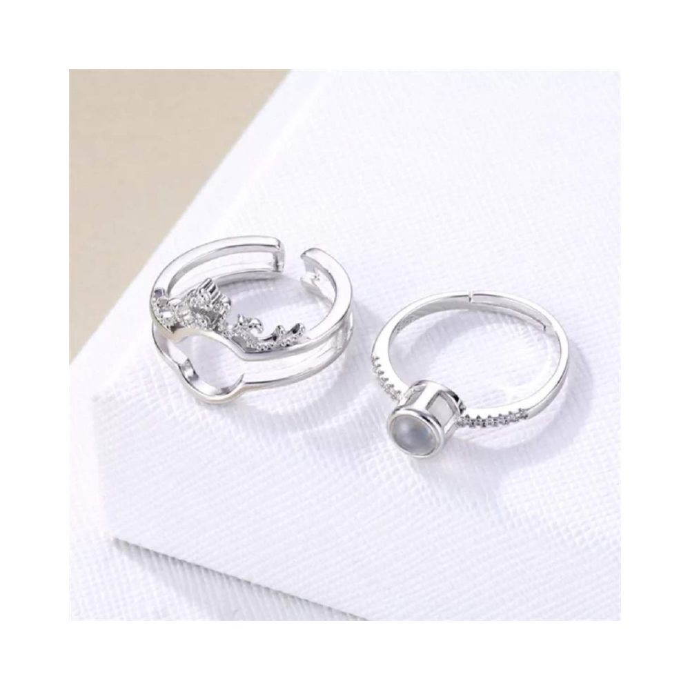 University Trendz Copper and Cubic Zirconia Silver Ring for Women (Pack of 2)