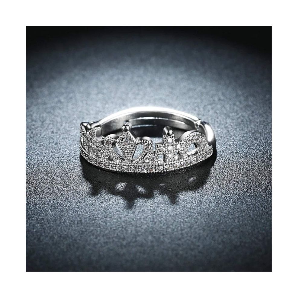 University Trendz Copper Queen Crown Pattern Adjustable Ring for Women and Girls (Silver)