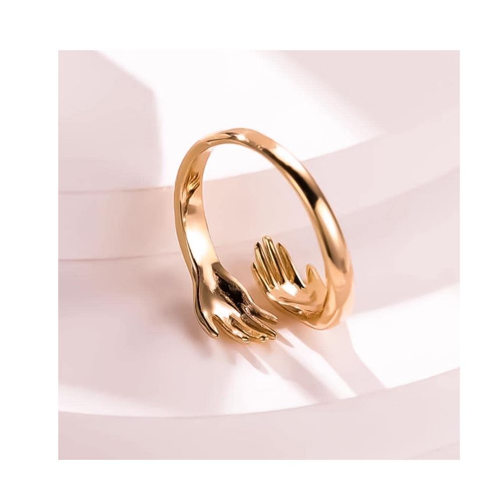 University Trendz Golden Hug Ring for Women & Girls - Hugging Hand Open Statement Ring