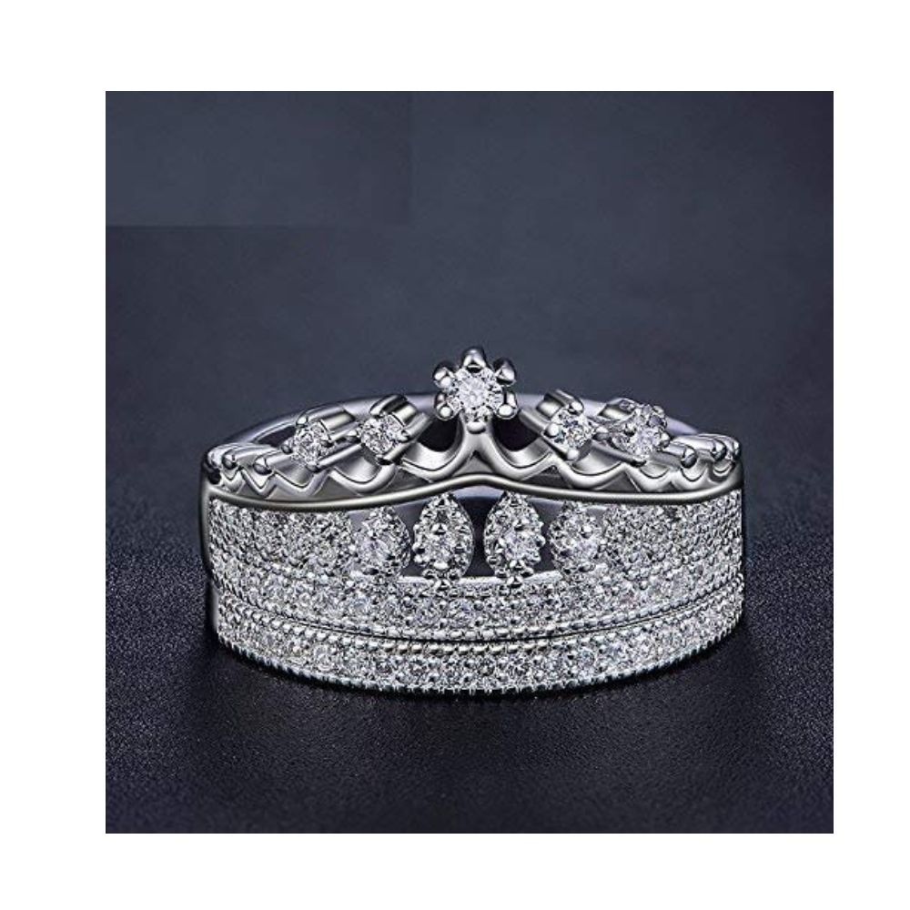 University Trendz Silver Plated Cubic Zirconia Metal Queen Crown Pattern Ring for Women(Silver)