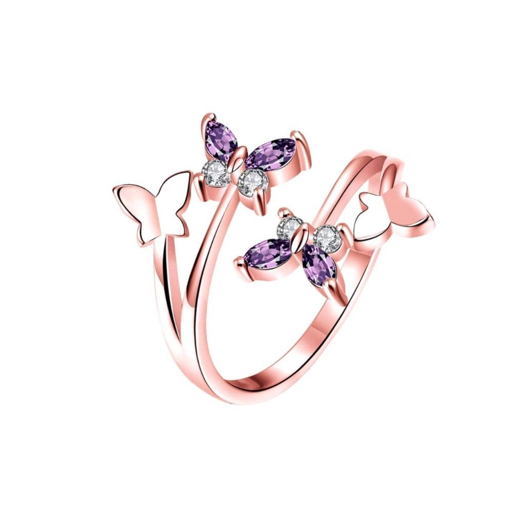 University Trendz Stainless Steel and Cubic Zirconia Butterfly Open Ring for Women & Girls
