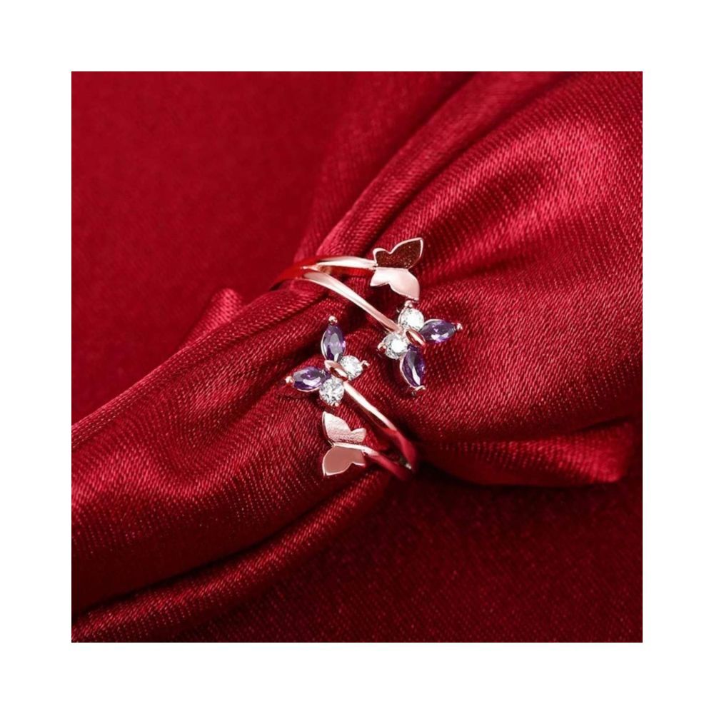 University Trendz Stainless Steel and Cubic Zirconia Butterfly Open Ring for Women & Girls