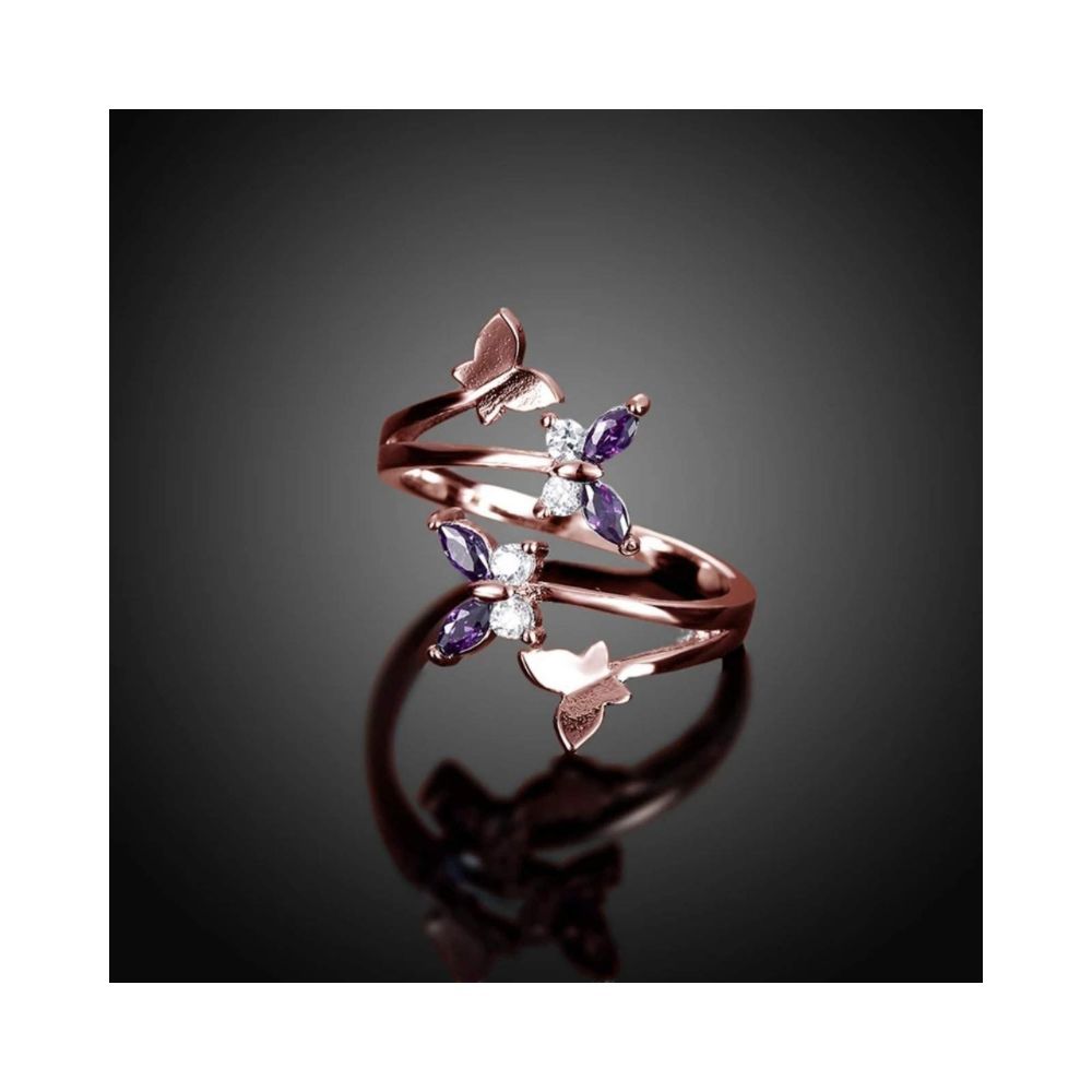 University Trendz Stainless Steel and Cubic Zirconia Butterfly Open Ring for Women & Girls
