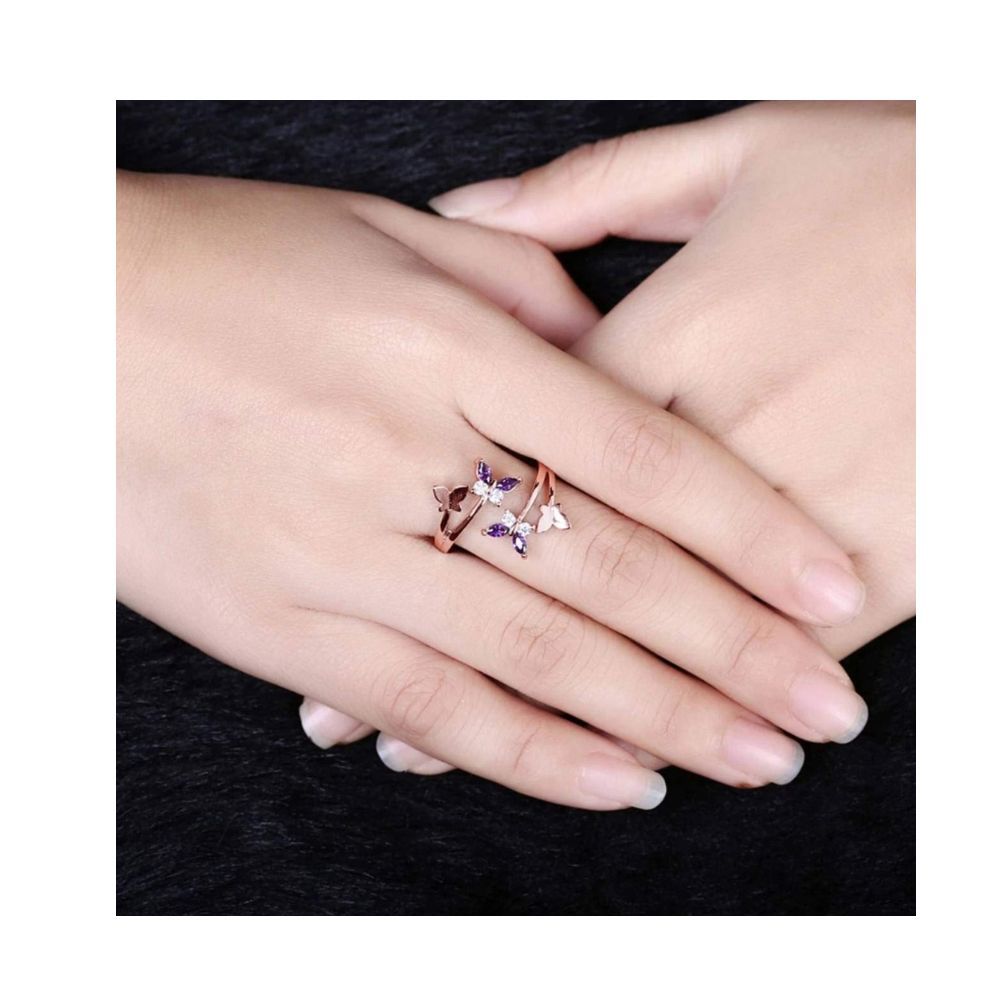 University Trendz Stainless Steel and Cubic Zirconia Butterfly Open Ring for Women & Girls